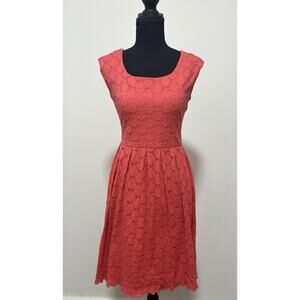 Dressbarn Coral Eyelet Lace Fit Flare Dress Women Size 4 Sleeveless
